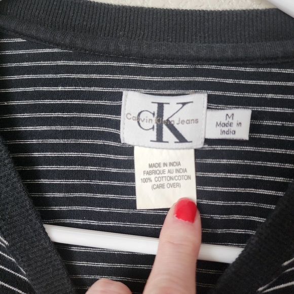 CK JEANS Y2K Streetwear micro strip long sleeve shirt in grey black Normcore M - Picture 3 of 5